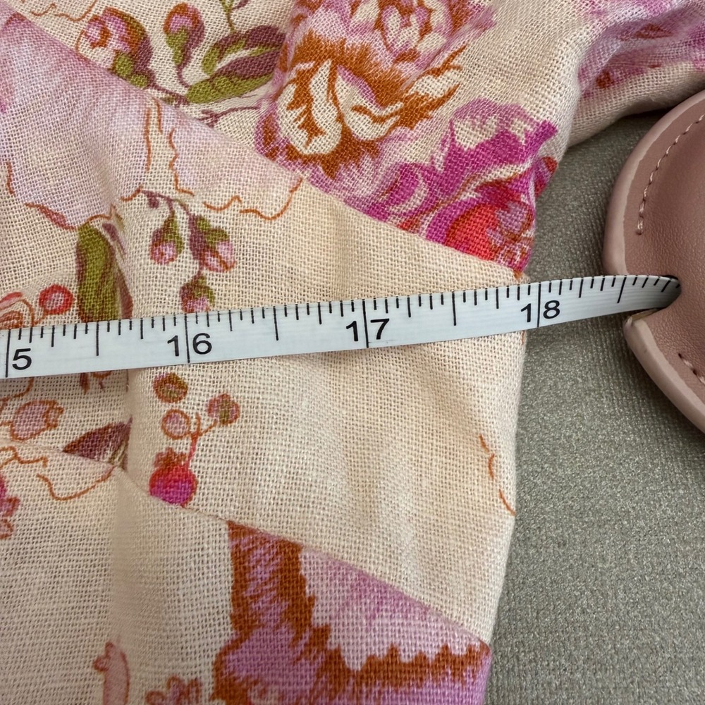 Avec Les Filles Pink Floral Linen Blend Puff Sleeve Midi Dress Size 12 - Picture 8 of 9